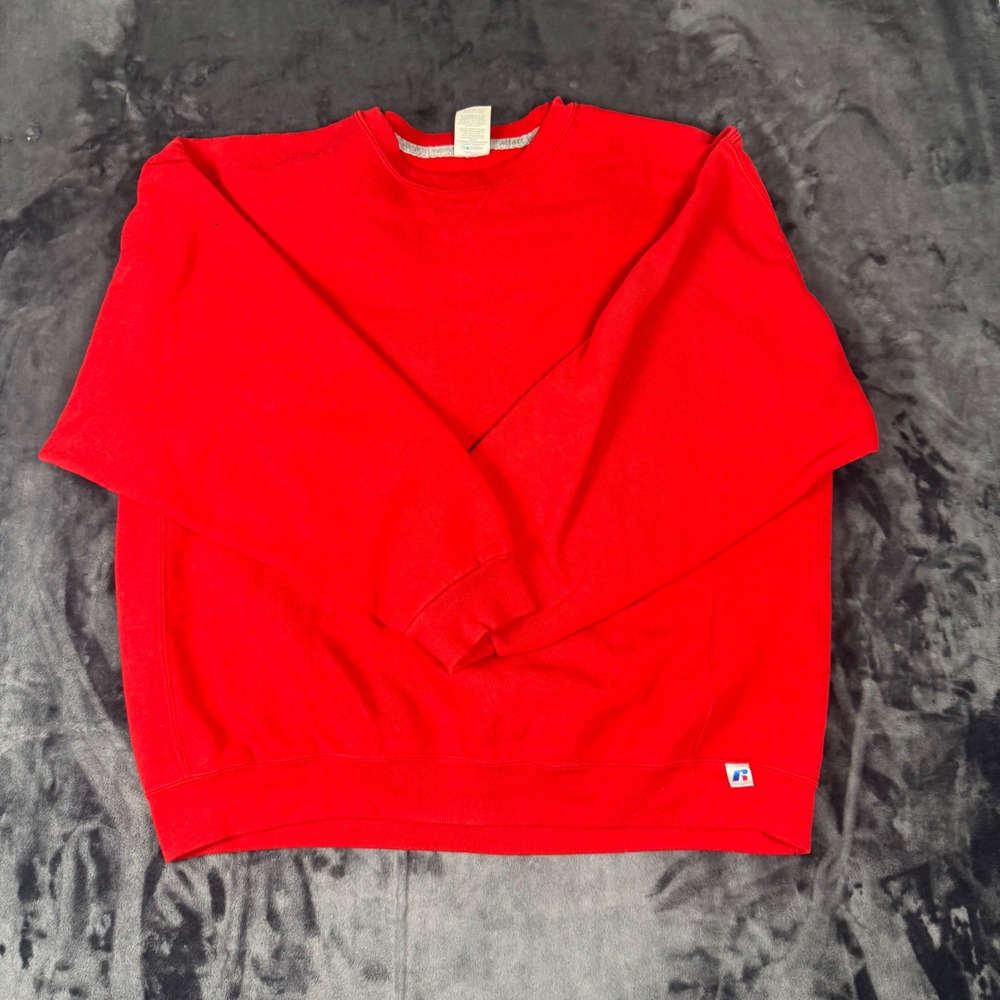 Russell Athletic Sweatshirt Mens XL Red Crewneck Fleece Pullover Blank 3747
